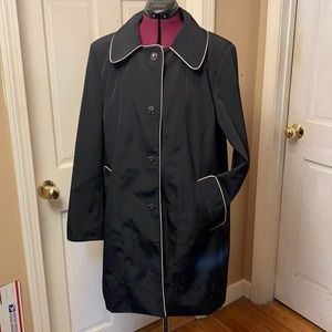Ann Klein Black Trench coat with white trim and black and white liner size XL